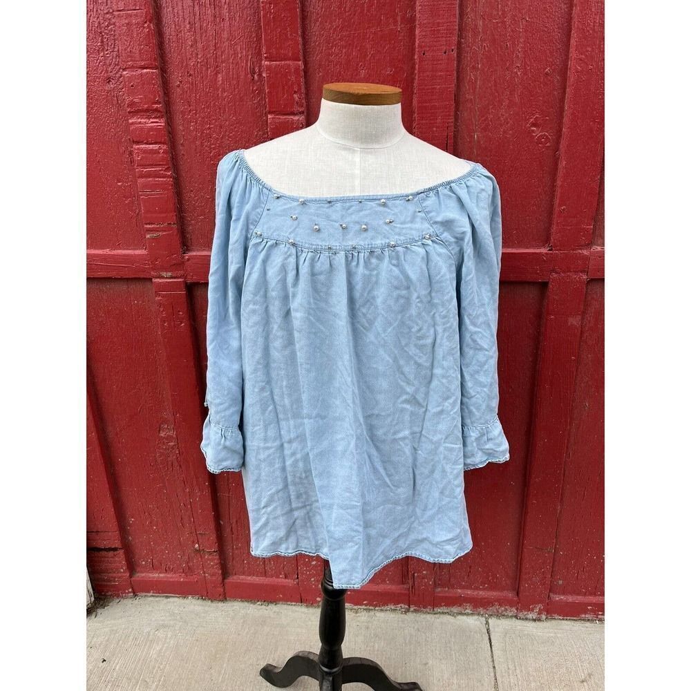 Democracy Women's Plus Size Blouse With Pearl Embellishments Size 2x Peasant Top